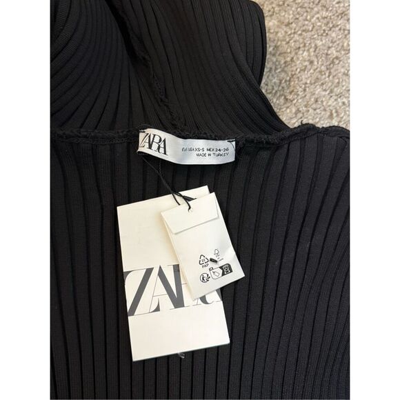 ZARA Hooded Ribbed Knit Tunic Black - Picture 7 of 10